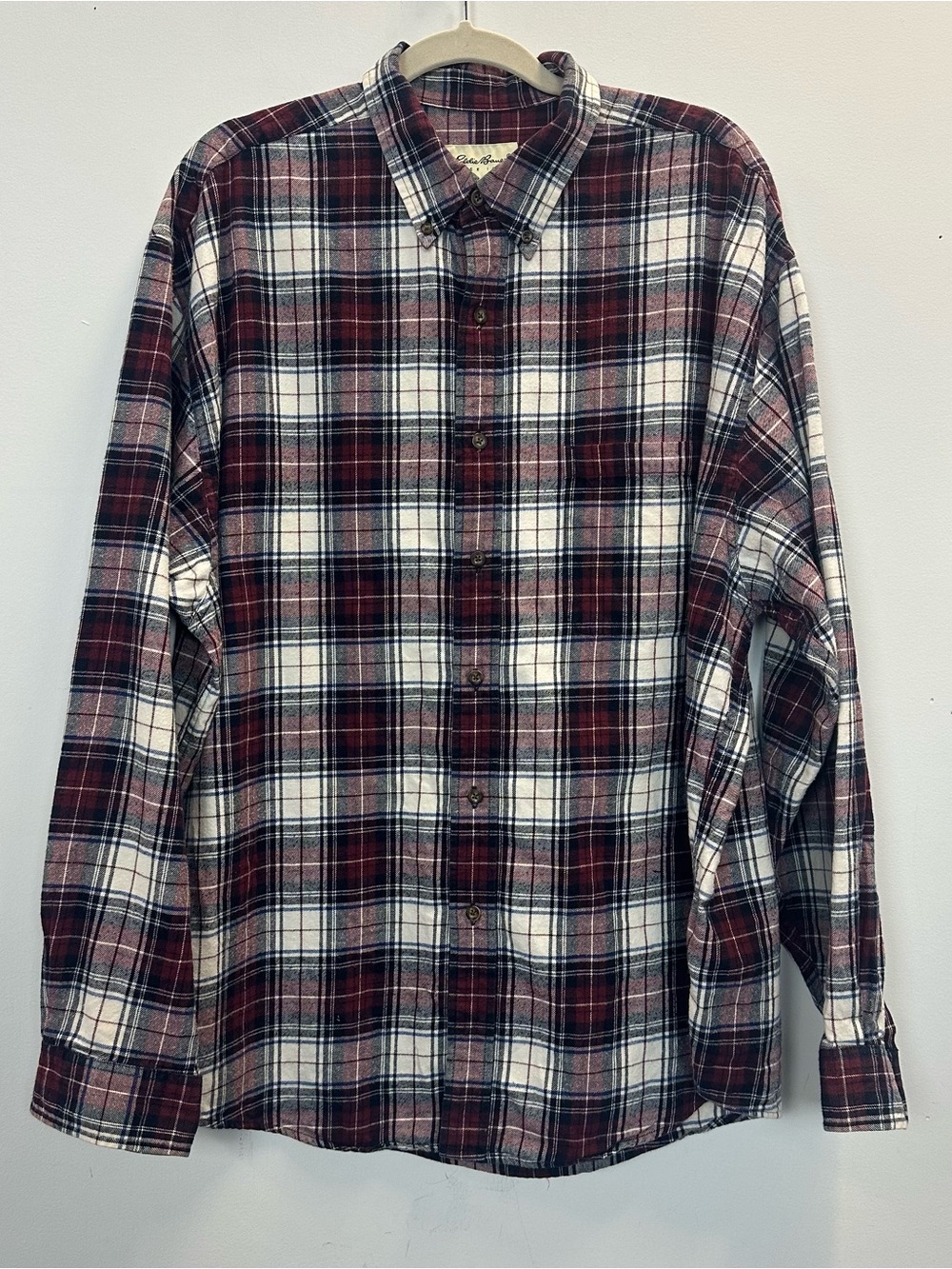 Eddie Bauer Men's Red and White Plaid Button-Down Shirt